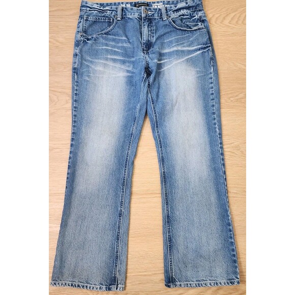 INC Copenhagen Slim Boot Cut Jeans 36x30 Thick Stitch Whiskered Rock Blue Denim - Picture 1 of 12